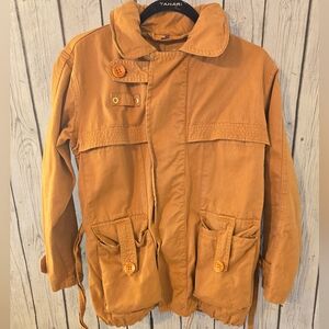 Farm Rio Canvas Hooded Jacket Women’s SMALL Belted Cotton Chore Coat (NO TAG)